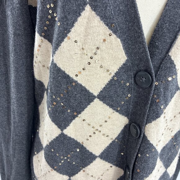Banana Republic Womens Size M Cardigan Sweater Gray Beige Argyle Knit Button - Picture 3 of 8